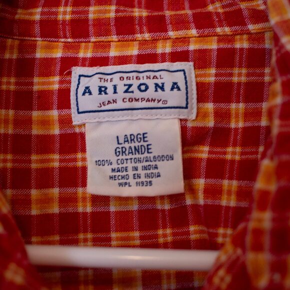 Bright Plaid Button Shirt Arizona Short Sleeve Picnic Blouse L | True Spring - Picture 2 of 5
